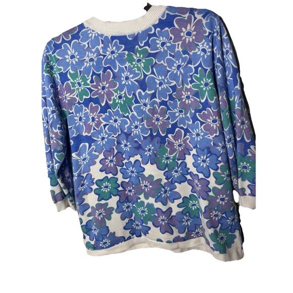 Bob Macke Wearable Art Cardigan Purple Blue Flowers 3/4 Sleeve Art To Wear - Picture 4 of 5